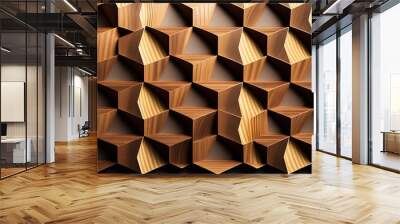 3d wooden pattern panel, with wooden background for wall, 3d illustration. abstract low poly backgro Wall mural