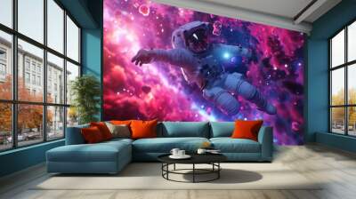 Astronaut Floating in a Cosmic Nebula Wall mural