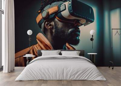 closeup Man wearing vr augmented reality by ai generative Wall mural