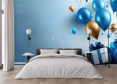 Holiday celebration background with blue sky Gold balloons banner , copy space for text by ai generative Wall mural