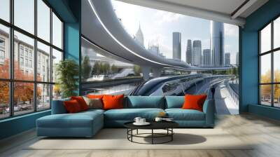 modern high speed train in futuristic modern city. Wall mural