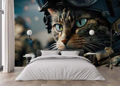 realistic animal in army suit, cat army black ops by ai generative Wall mural