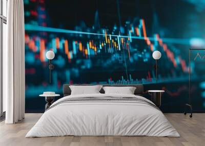 Stock market or forex trading graph and candlestick chart suitable for financial investment concept. finance Economy trends background for business idea and all art work design. . Wall mural