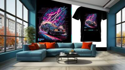 T shirt street wear design outrun electro 1980s, vintage t shirt design trendy print t shirt design fashion Wall mural