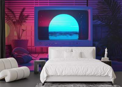 vintage retro personal computer with vaporwave , aesthetic and synthwave vibes Wall mural