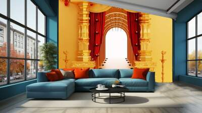 minimal scene, design for Diwali festival product display podium, 3d render with fireworks in yellow background Wall mural