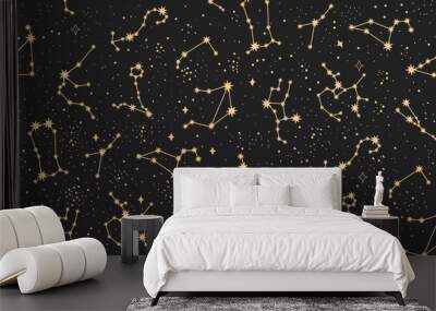 Star signs of the zodiac. vector illustration. Astrological drawing of the constellations. on a black background. Read the natal chart. Starry sky. magic illustration. Astrological forecast. Wall mural