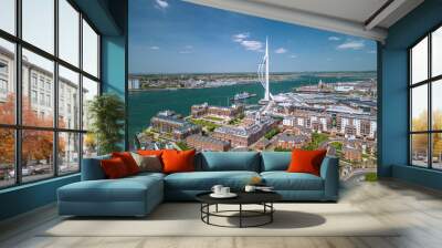 The drone aerial view of Portsmouth Harbour. Portsmouth is a port city and unitary authority in Hampshire, England. Wall mural