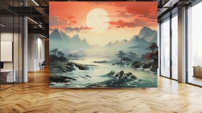 landscape with sun Wall mural