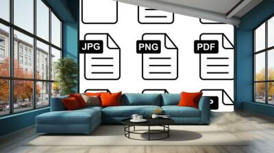 File, icon vector. Black and white icons in the form of a file with popular file extensions. Wall mural