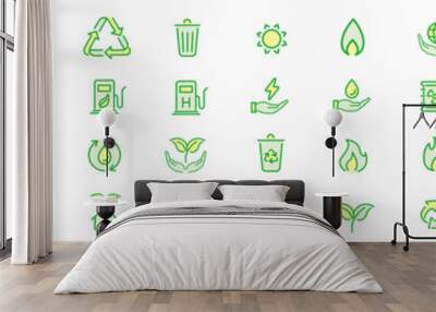 Ecology, eco, clean, energy, renewable power, recycle, reusable icon set.  Wall mural