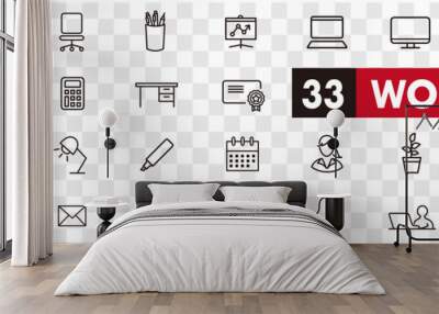 working place icons of freelance line vector set Wall mural