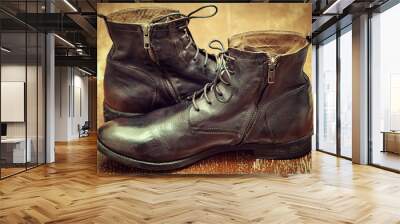 fashion leather men's shoes in vintage style Wall mural