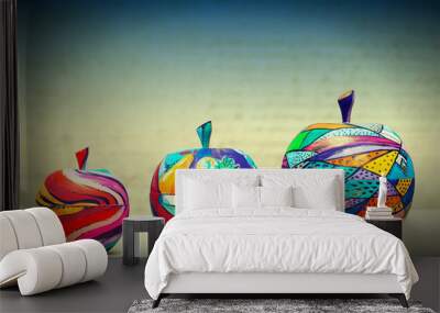 wooden apples painted by hand. handmade, contemporary art Wall mural