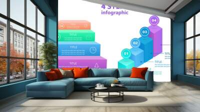 Business infographics set. Ladders from 4 stages. 3 D. Vector illustration. Wall mural