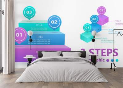 Infographics for business in the form of growth ladders with numbering floating in the air. 3 D. Vector illustration. Wall mural