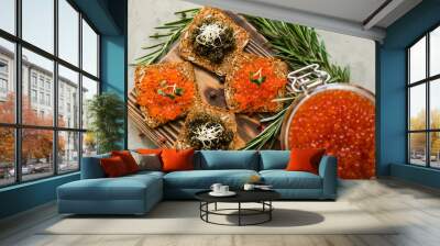 chic expensive red caviar, pike caviar and black caviar for a snack Wall mural