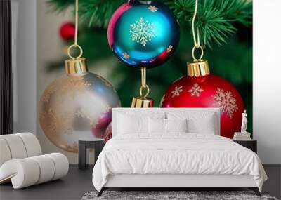 Christmas baubles. Beautiful greeting card. Merry Christmas and happy new year 2025 Wall mural