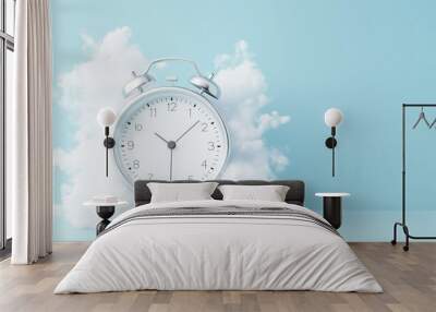 Classic alarm clock surrounded by clouds in a surreal 3d design Wall mural