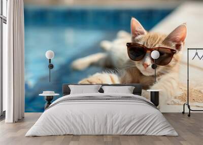 Cool party cat or summer holiday vacation cat in sunglasses Wall mural