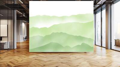 Abstract green watercolor waves mountains on white background Wall mural