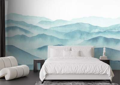 abstract indigo blue watercolor smoky mountains, Hand drawn illustration of beautiful mountain hills Wall mural