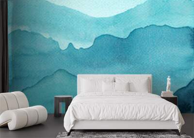 abstract indigo blue watercolor waves mountains on white background Wall mural