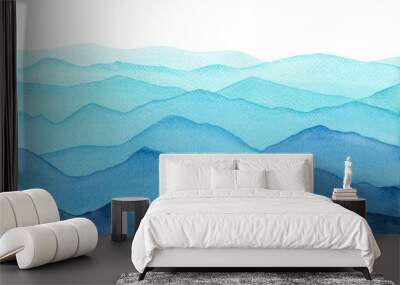 abstract indigo light blue watercolor waves mountains on white background Wall mural