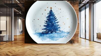 empty plate with christmas tree painting Wall mural