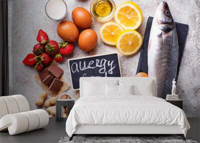 Allergy food concept. Assorted of allergic products  Wall mural