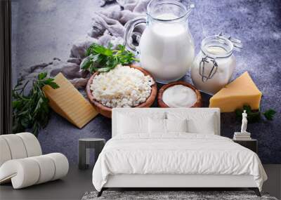 Assortment of various dairy products. Wall mural