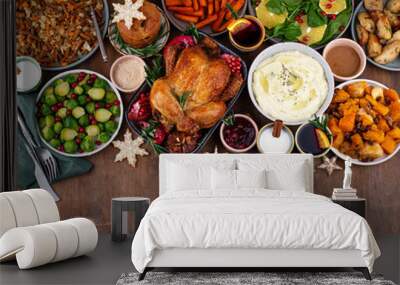 Christmas festive dinner with traditional dishes Wall mural