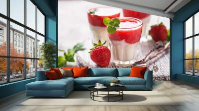 Delicious dessert panna cotta with strawberry Wall mural