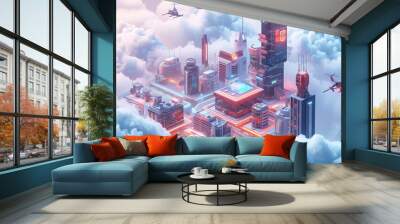 Futuristic isometric 3d cityscape Wall mural