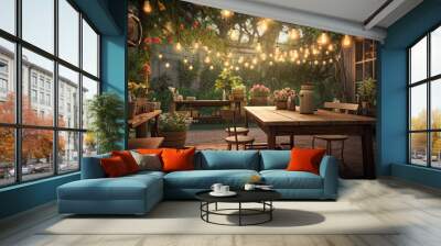 Interior of garden outdoor cafe. Generative ai Wall mural