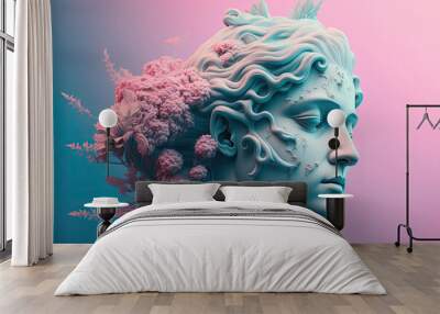 Modern concept art with roman statue and flower. Generative AI Wall mural