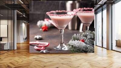 Pink peppermint martini with candy cane rim Wall mural