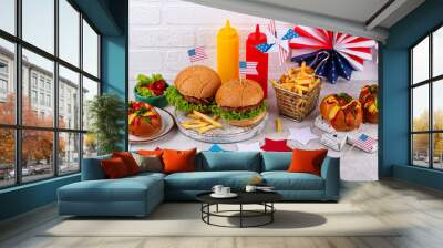 Traditional American food for celebrating July 4 Independence Day Wall mural