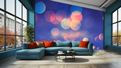 Multicolored glowing lights defocus, banner. Beautiful bokeh background. Wall mural