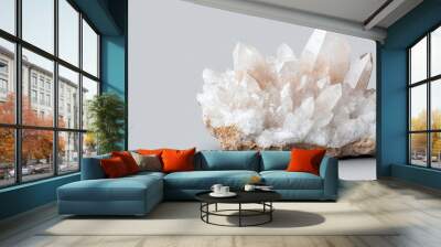 Natural quartz crystal cluster on plain background for mineral enthusiasts and collectors Wall mural