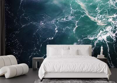 Ocean view from the top. Blue-green waves, storm, sea surface. Wall mural