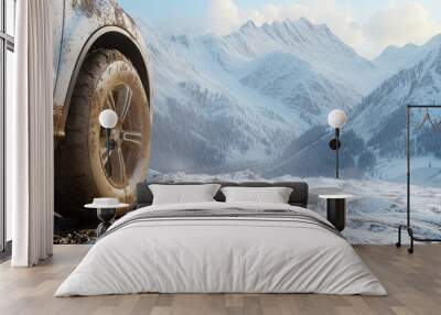 off-highway truck on off road trip on mush winter road Wall mural