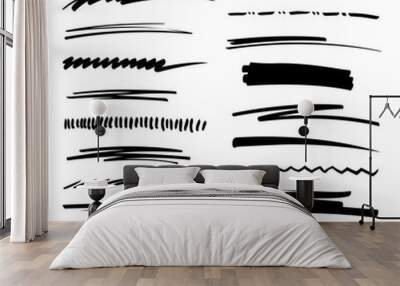 Hand drawn collection set of underline strokes in marker brush doodle style. Grunge brushes. Wall mural