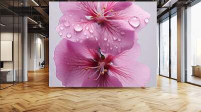 pink flower of peach or plum with water drops, vertical aesthetics. Generative ai Wall mural