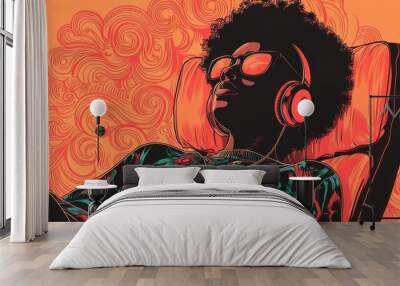 Relaxed Woman Listening to Music in Vibrant Pop Art Style Wall mural