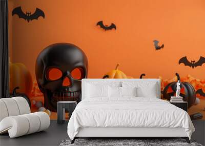 Sinister Pumpkins for Halloween: Creepy Smiles and An Orange Background Wall mural