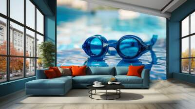 swimming glasses or goggles near the swimming pool in tropical resort Wall mural