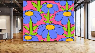 vintage vector interior posters in hippie style.70s and 60s funky and groovy postcards.Psychedelic patterns with flowers shapes.Vibrant pattern for wallpaper and back.Low contrast.Retro placard Wall mural