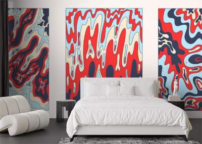 winter vector interior posters in hippie style.70s and 60s funky and groove postcards.Psychedelic patterns with  waves, shapes,rainbow.Abstract shapes for wallpaper and background.Cold blue palette Wall mural