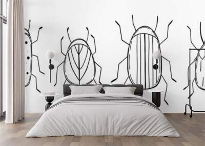 Set with garden bugs in simple line style Wall mural